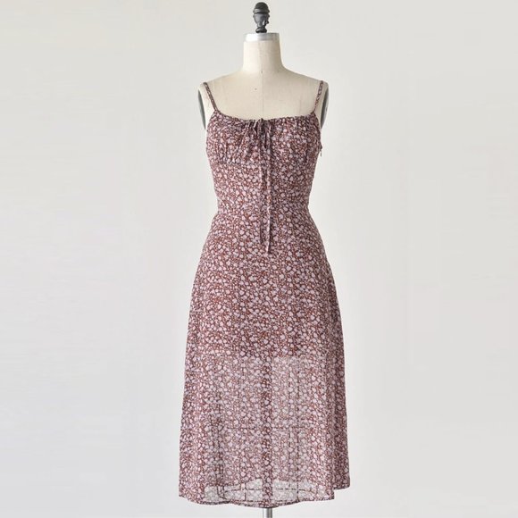 Floral Brown Midi Dress - Picture 1 of 8